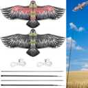 Qualirey 2 Sets Bird Scaring Eagle Flying Kite Bird Scarer Flying Kite for Crops Farm Simulated Eagle Scare Device with 12.63 ft Pole for Outdoor Home Yard (Beige Gray,Beige)