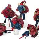 Ling's moment Burgundy & Navy Wedding Flowers Mini Bridesmaid Bouquets Maroon Rose Set of 6 Pre-Made Small Floral Dark Red Wedding Centerpieces - Burgundy & Navy