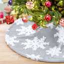 Mini Tree Skirt 36 Inches Christmas Tree Skirt Luxury Grey Plush Skirt with White Snowflakes Xmas Party Decor