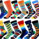 Men's Dress Funny Crazy Colorful Novelty Combed Cotton Crew Socks 12 Pack