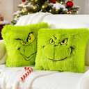 2PCS Chrismas Pillow Covers 18x18 inch,Green Xmas Throw Pillow Cases,Chrismas Decor Soft Plush Faux Fur Wool Couch Cushion Case for Chair Sofa Bedroom Living Room