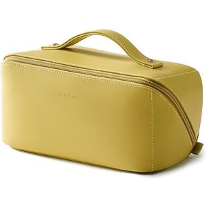 EACHY Travel Makeup Bag, Large Capacity Cosmetic Bag for Women, Waterproof PU Leather, Flat Open Portable Toiletry Bag for Skincare, Brushes & Travel Essentials