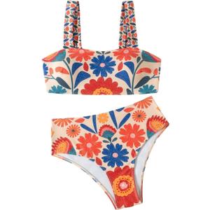 RoseSeek Women's 2 Piece High Waisted Bikini Sets Graphic Wireless Bathing Suit Padded Beach Swimsuits (M)