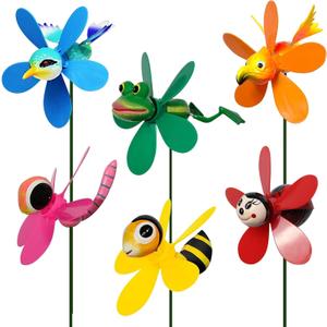 6 Pack Garden Decor Pinwheels Wind Spinners with Metal Stakes Colorful 3D Insect Whirligigs Windmill Outdoor Pinwheel for Yard Garden Lawn Decorations
