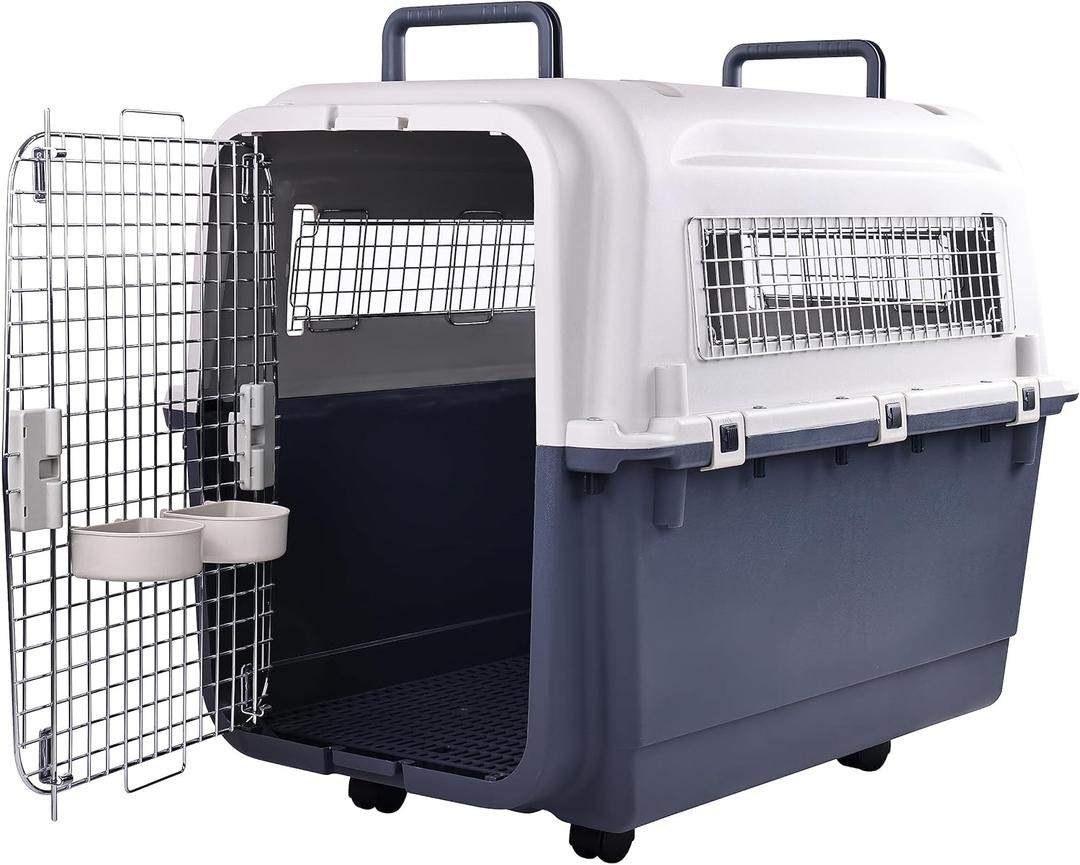 OLIXIS Plastic Kennels Pet Carrier Rolling Plastic Airline Approved Wire Door Travel Dog Crate, Extra Large