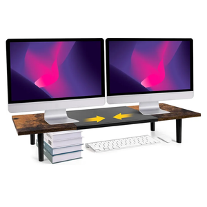 AcrossStar DualMonitorStandRiserForDesk Adjustable Length 3240 Inch, Large Desktop Computer Monitor Riser For 2 Screens, Desk Shelf Organizer Riser Stand For Computer/Laptop/PC/Printer/TV Brown