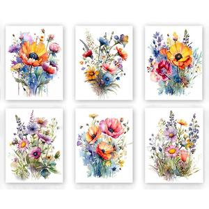 ZOQIPQO Watercolor Minimalist Wildflowers Art Print, Colorful Wildflower Art, Flower Pictures Canvas Wall Art, Colorful Floral Flower Print for Garden Farmhouse Bedroom Decor, 6pcs(8"x10", Framed)