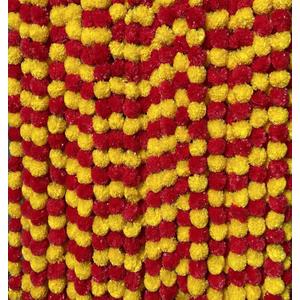 5 PC - 5 feet Marigold Garland |Indian/American Wedding Party Mantle Decoration, Faux Garlands Wedding Garland, Diwali Decoration, Spring Bush Floral! (Red & Yellow Mix)