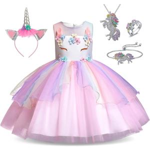 Unicorn Princess Dress Up Clothes for Little Girls  Costume, Jewelry and Headband (7-8 Years)