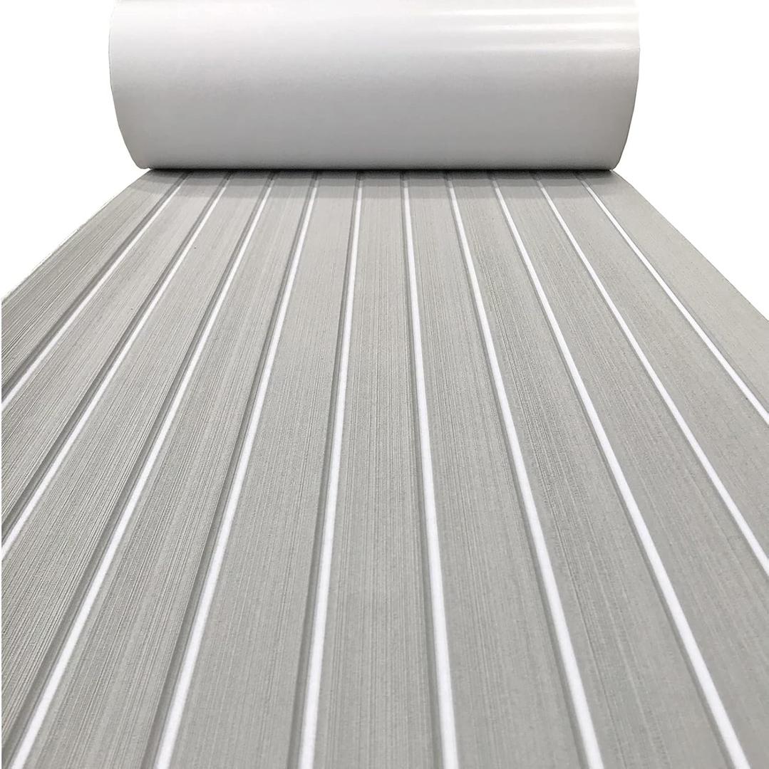 LOYALHEARTDY Boat Flooring EVA Foam Decking Sheet Faux Teak Marine Mat Marine Carpet Mat Non-Slip Self-Adhesive Flooring Mat for Marine RV Yacht Kayak 94.5''x35.4'' (94.5" 35.4", Black with Red Stripes)