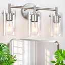 2023 Upgrade 3-Light Brushed Nickel Bathroom Vanity Light Fixtures, Clear Glass Shade Wall Sconces for Mirror, Bedroom, Living Room, Hallway