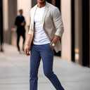 Plaid&Plain Men's Skinny Stretchy Khaki Pants Colored Pants Slim Fit Slacks Tapered Trousers (Navy Blue, 32W x 28L)