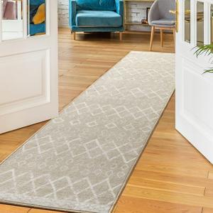 Antep Rugs Alfombras Non-Skid (Non-Slip) 2x7 Rubber Back Bohemian Distressed Moroccan Boho Low Pile Profile Indoor Runner Rug (Beige, 2' x 7')