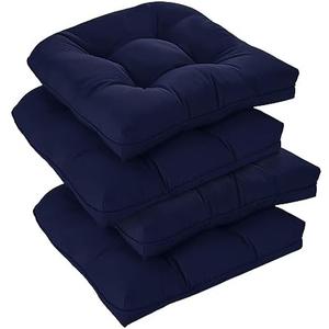 downluxe Outdoor Chair Cushions Set of 4 for Patio Furniture, Waterproof Tufted Overstuffed Patio Furniture Cushions, Thick Outdoor Seat Cushion, 19" X 19" X 5", Navy