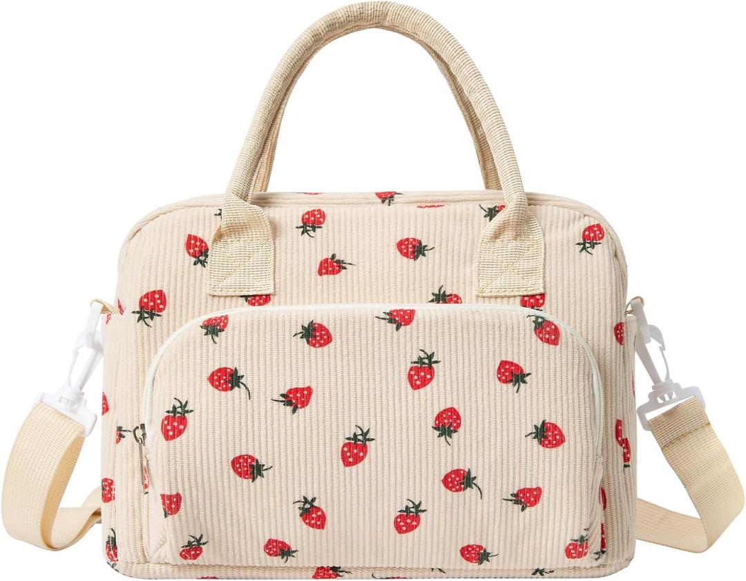 2 x MAMONA Lunch Bag for Women Men Large Capacity Reusable Lunch Box Corduroy Insulated Cooler Tote Bags for Office Picnic