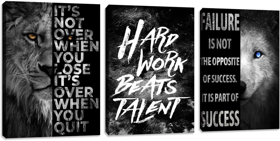 Azrosap Motivational Wall Art: 3-Panel Canvas Prints (36'Wx16'H) for Men's Living Room, Bedroom, Home Office