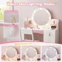 Teckid Kids Vanity Table and Chair Set with Lighted Mirror Storage Drawers Shelves for Little Girls, Large