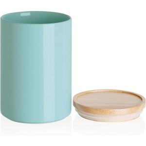 Sweejar Kitchen Canisters Ceramic Food Storage Jar, Stackable Containers with Airtight Seal Wooden Lid for Serving Coffee Bean, Flour, Tea, Cookies and More - 58 Fl Oz (Dark Turquoise)