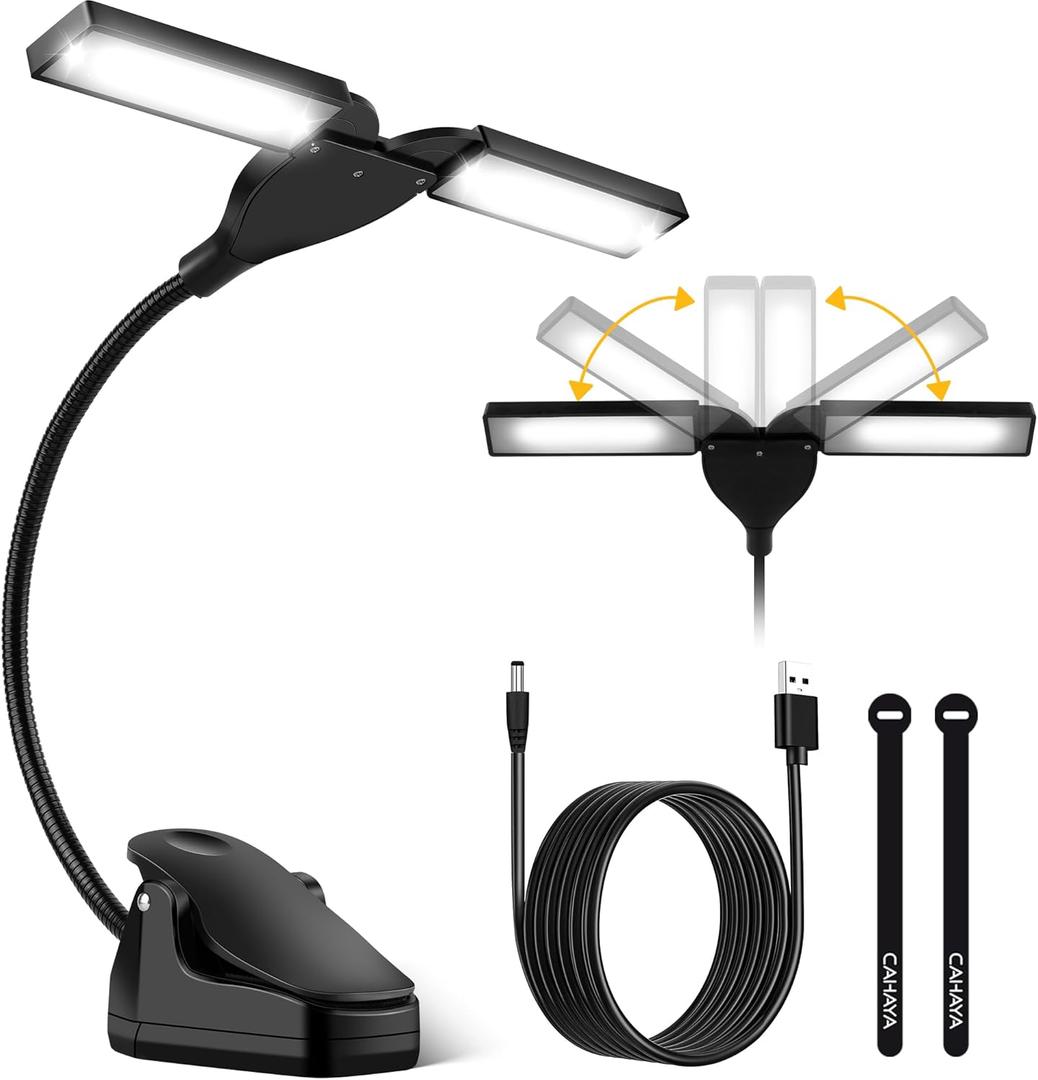 CAHAYA Folding Music Stand Light: 28 Led Super Bright Clip on Lamp 3 Color 3.9in 180Foldable Panels Perfect for Piano Sheet Music Guitar Book Reading