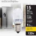 Feit Electric T7 LED Light Bulb, 15W Equivalent, 1.5W, 80 Lumens, E17 Base, Warm White 3000K, Non-Dimmable, Energy-Saving Refrigerator & Indicator Bulb, 15,000 Hour Lifespan, BPT7N/SU/LED