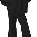 Pink Queen Women's 2 Piece Outfits Sweater Sets Knit Pullover Tops And Wide Leg Pants Loose Tracksuit Lounge Set (Medium, Black)