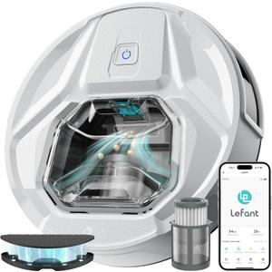 Lefant M320 Robot Vacuum with Mop Combo, 6500Pa Powerful Suction, 210 Mins Runtime, Slim, 800ml Visible Dustbin, Carpet Detection, Alexa Voice Control, Ideal for Hard Floor and Pet Hair, White