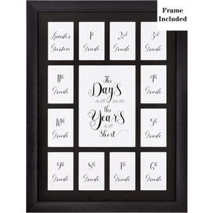 School Year Picture Frame K-12 Collage Photo Graduation Black Solid Wood Frames for Wall Hanging and Table Top Display 13 Openings White k-12 Kindergarten to 12th Grade High