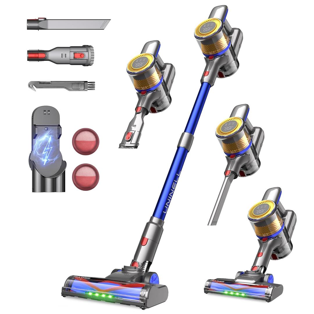 UNINELL HOME Cordless Vacuum Cleaner,45000Pa/450W Vacuum Cleaners for Home with 60Mins Runtime,Lightweight Anti-Tangle Stick Vacuum,Wall-Mount Charging,Vacuum Cordless with Attachments for Pet Hair (Blue)