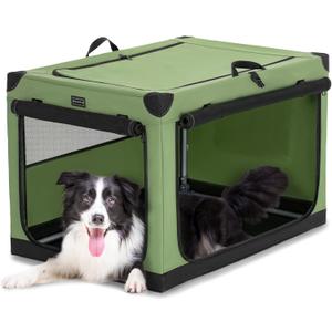 PETSFIT Soft Dog Crate, Dog Travel Crate - 36 Inch Lightweight, Easy Setup, sturdy Portable Dog Crate, Adjustable Framework with 3 Mesh Door, Soft Sided Collapsible Dog Kennel Green (36.0"L x 24.0"W x 23.0"H)