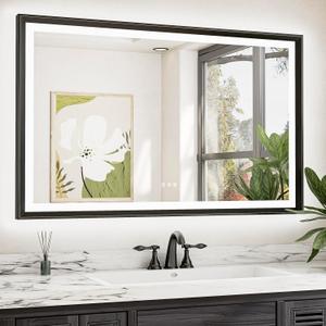 TETOTE Black LED Bathroom Mirror with Lights 48x30 Front & Back Light Vanity Framed Mirror Baroque Gothic Anti Fog Dimmable White/Warm/Natural,CRI90+,Waterproof,Wall Mounted(Horizontal/Vertical)