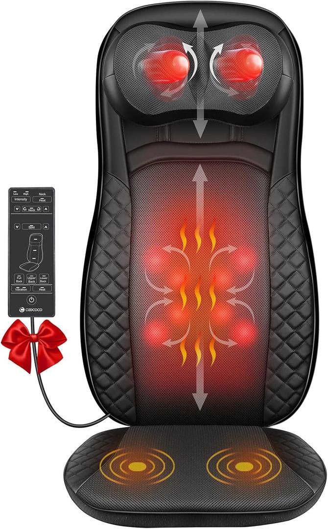 CooCoCo Shiatsu Back Massager with Heat, Gifts for Men Women, Deep Kneading Massage Chair Pad for Neck Back Shoulders, Massager Seat for Home Office, Gifts for Husband Wife