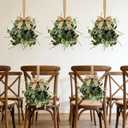 4 Pcs Small Eucalyptus Hanging Wreaths for Cabinets Artificial Greenery Mini Candle Ring Wreath with White Bud Stems and Linen Ribbon for Home Kitchen Front Door Window Wall Wedding Farmhouse Decor
