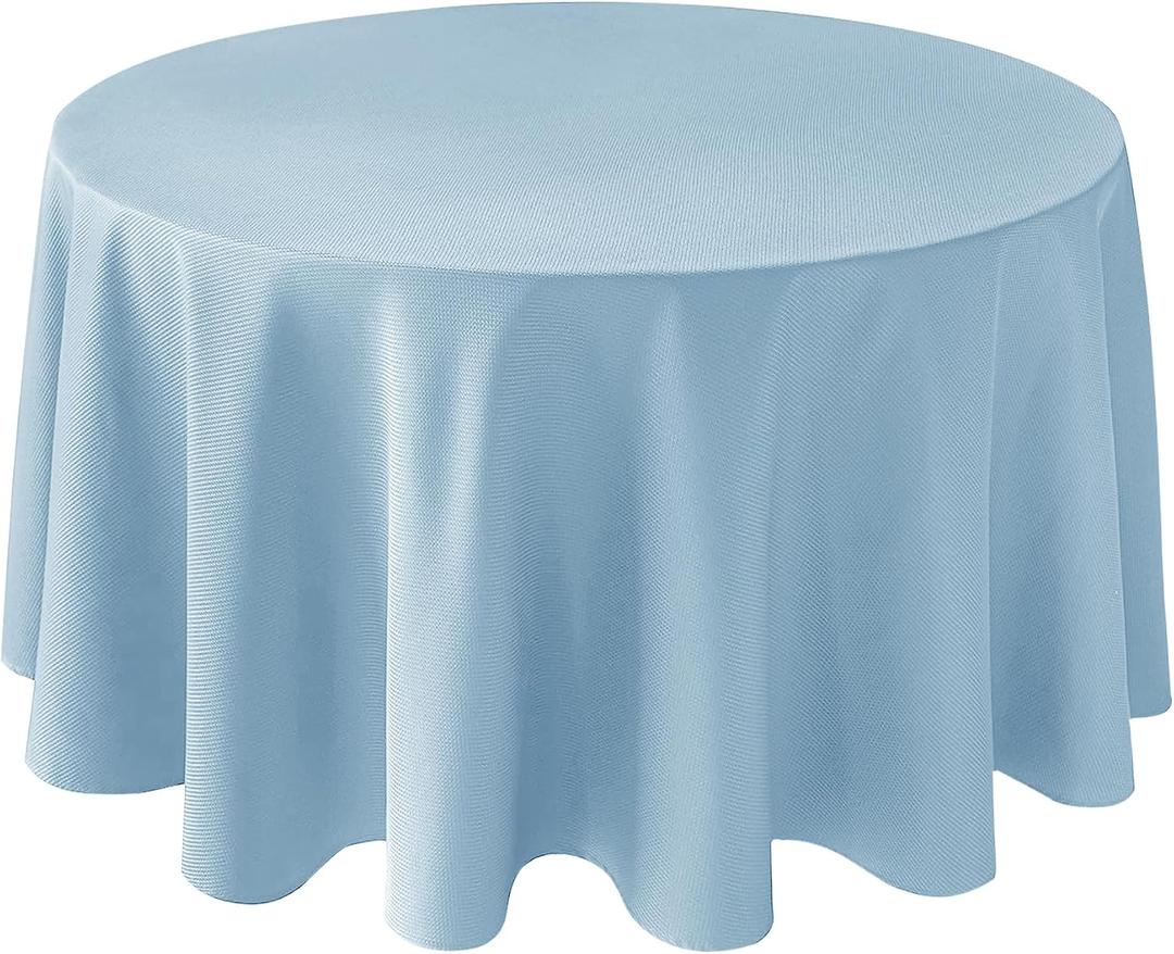 Biscaynebay Textured Fabric Round Tablecloths 90", Light Blue Water Resistant Washable Table Cloths Circle Folding Table Covers Linen for Dining, Kitchen, Wedding, Parties etc.