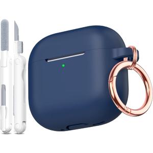 R-fun for AirPods 4th Case Cover with Cleaner Kit,Soft Skin Silicone Case with Rose Gold Keychain, Full Protective Case for Men and Women,Compatible with Apple Latest AirPods 4 2024 CaseNight Blue