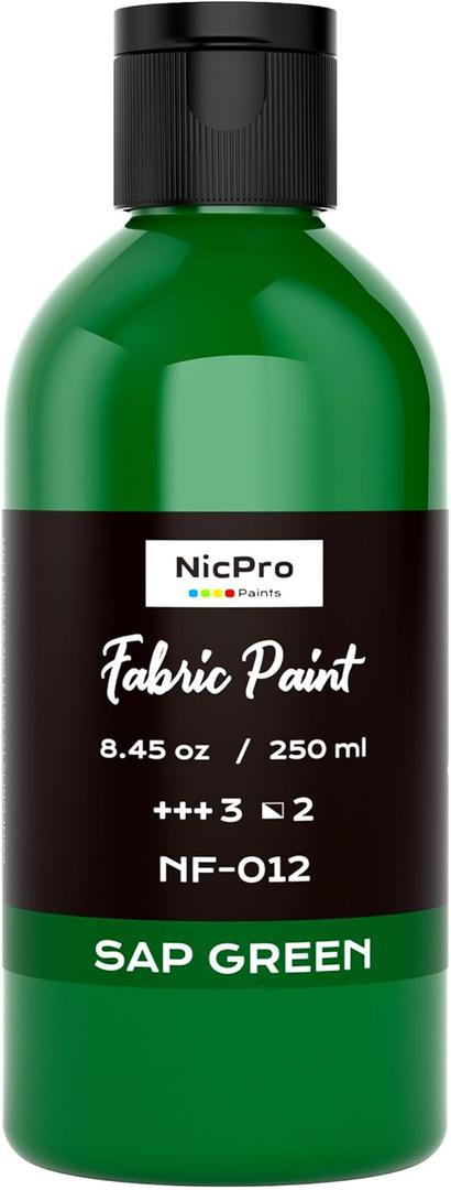 Nicpro Green Fabric Paint, 8.45 oz (250 ml) Fabric Paint for Clothes Permanent, Clothing Paint for DIY T-shirts Jeans Crafts, Refresh Furniture Upholstery