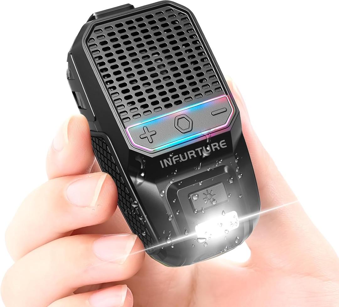 INFURTURE Wearable Bluetooth Speaker Clip on Speaker with RGB/Flashlight Shower Speake Built-in Noise Reduction Mic, Bathroom Speakers for Hands-Free Music/Calls-for Work/Riding/Outdoor, Ideal Gifts (Classic black)