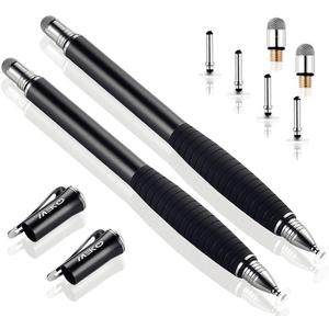 MEKO (2nd Generation) [2 in 1 Precision Series] Disc Stylus Pen for iPhone, iPad Pro/mini/Air, Samsung Galaxy Note and All Touch Screen Devices Bundle with 6 Replacement Tips,Pack of 2(Black/Black)