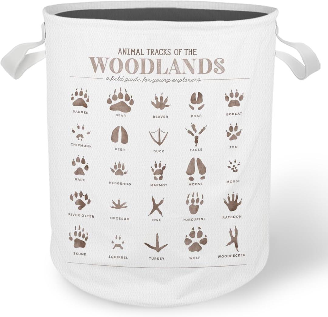 Kids Laundry Basket Hamper, Toybox for Girls Boys, Forest Animal Tracks Waterproof Collapsible Storage Bin Organizer for Bedroom Bathroom Kids Room Dorm Nursery Clothes Toys Books