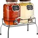 2 Pack 1 Gallon Glass Drink Dispenser - Drink Dispenser with Stand, Juice Dispenser, Drink Dispensers for Parties, Glass Water Dispenser with Stainless Steel Spigot, Lemonade Dispenser