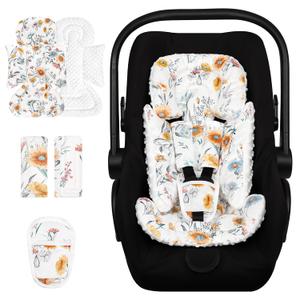 Infant Car Seat Insert Cushion for Newborn Girls Boys, 3 in 1 Ultra Soft Minky Newborn Body Support Insert Fits Car Seat, Stroller, Swing, Bouncer, Daisy Flower (White)