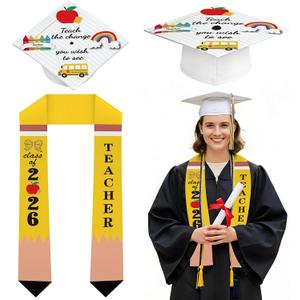 2 Pcs Teacher Graduation Stole and Cap 2026 Graduation Set for Congrats Grad College Teacher Educator