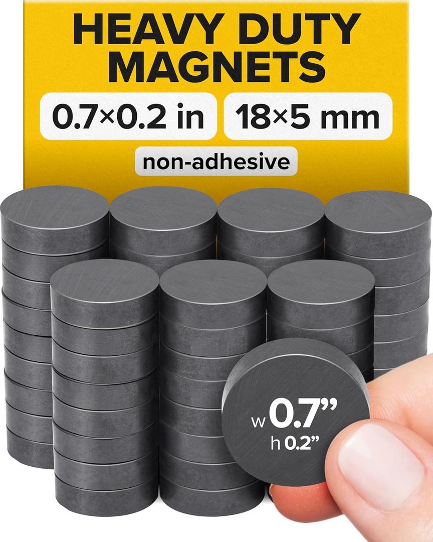 Strong Ceramic Round Small Magnets (0.7x0.2/18x5mm, 50 pcs) - Heavy Duty Magnets, Non-Corrosive, High Thermal Resistance, Versatile for Home, Office, Workshop, Whiteboard, Fridge and Hobby Use