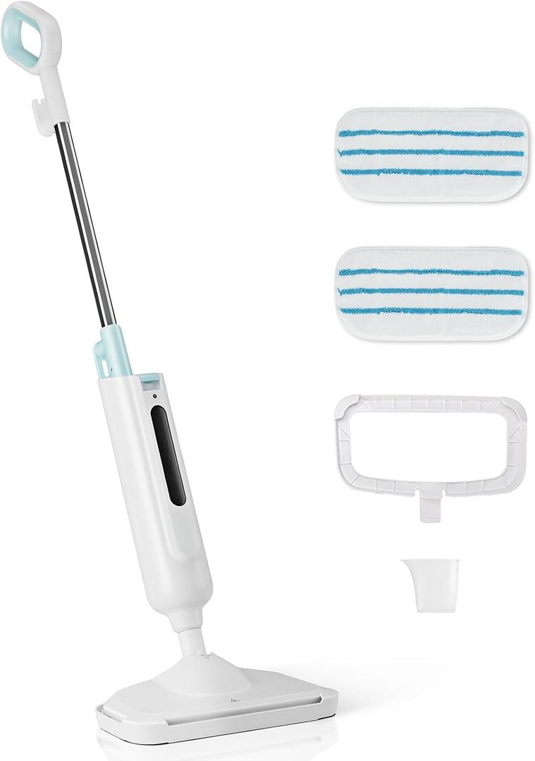 Sweetcrispy Steam Mop for Floor Cleaning, Lightweight Floor Steamer Cleaner for Hardwood/Tile/Laminate Floors Carpet, 2 Washable Pad, White and Green (43.08*7.83*11.05inch 2025 New Model)