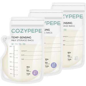 200 Pcs Breastmilk Storage Bags, 8oz Breast Milk Storing Bag with Pour Spout, Temperature-Sensing Color Change Milk Bag for Convenient Breastfeeding, No Leak Presterilized for Freezer