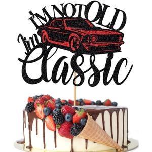 I'm Not Old I'm Classic Cake TopperVintage Red Car Birthday Cake TopperMen Glitter Black 40th 50th 60th 70th 80th 90th 100th Birthday Party Decoration Supplies