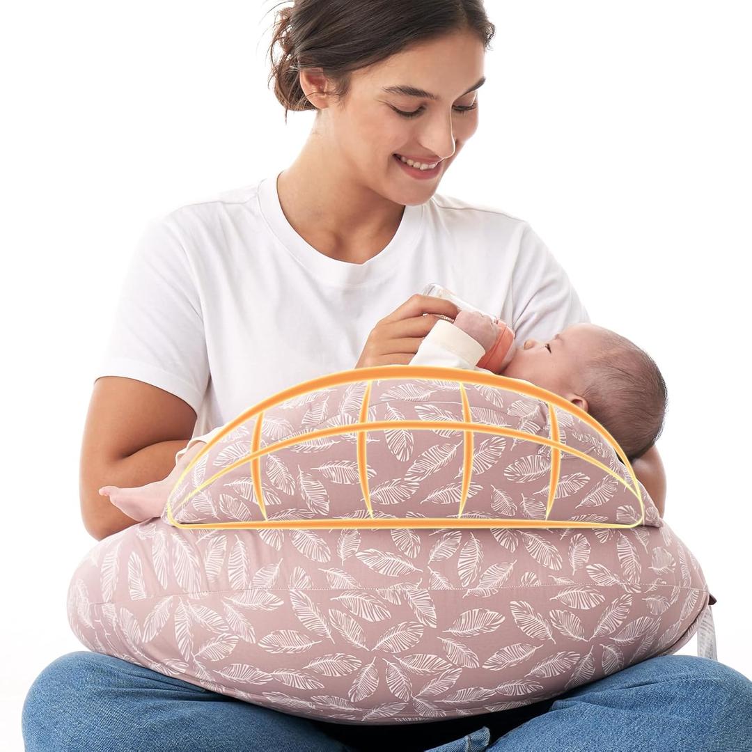 Momcozy Original Nursing Pillow for Breastfeeding-Pioneering Safety Fence- Wider Feeding Pillows for More Support for Mom & Baby- Easier Nursing & Hand Free- Fit for All, Removable Cotton Cover (Light Pink)