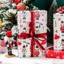 Retrify Christmas Wrapping Paper - Nutcracker Stars Girl Dance and Snowflake Pattern Metallic Gold Foil Shine Gift Wrap Paper for Holiday Shower Party Celebration - 17 Inch x 32.8 Feet Mini Roll