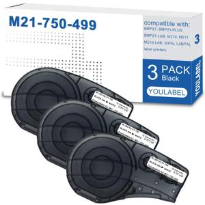 M21-750-499 Label Tape Compatible Label Tape Replacement for (M21-750-499) Nylon Label for General ID, Black on White- Designed for M210, M210-LAB, M211, BMP21-PLUS Printers, .75" W 16' L(3 Pack)