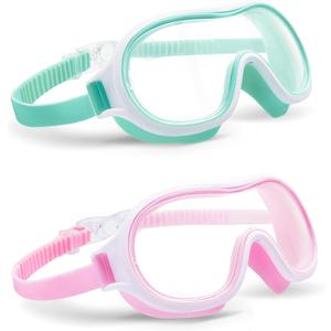 Aegend 2 Pack Swim goggles for Kids 3-15, Anti-Fog Anti-UV Wide Vision Waterproof, No leak Swimming goggles for Boys Girls (Light Green & Light Pink)