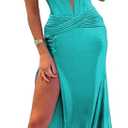 Dessiny Strapless Turquoise Prom Dresses for Women 2024 Long Mermaid Satin Pleated Waist Sweetheart Cut Out Formal Party Dress with Slit US0